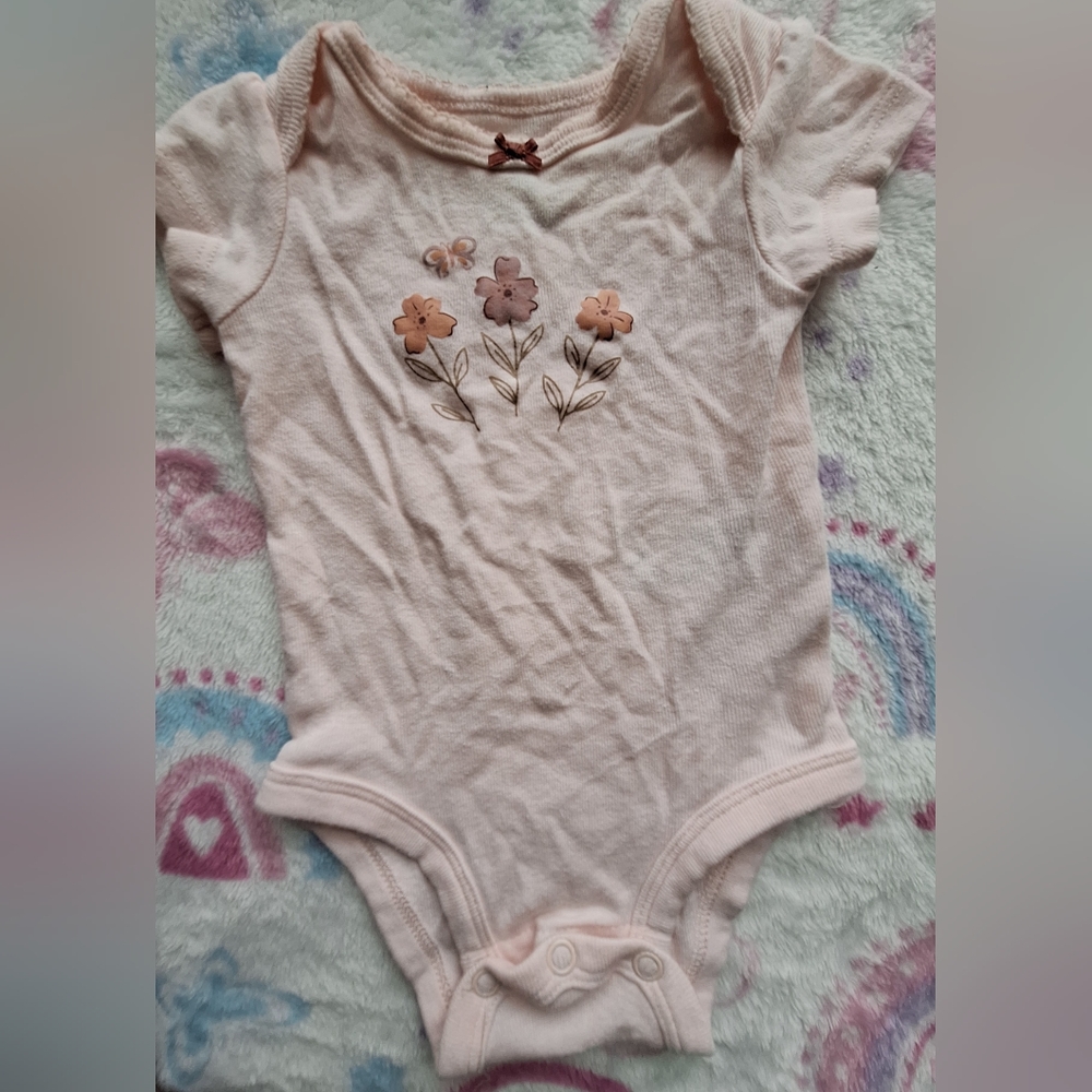 Pink onesie Short Sleeve with Flowers and Butterfly Print
